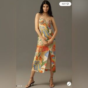 NWT $280 Farm Rio Linen Sleeveless Sweetheart Slim Maxi Dress S